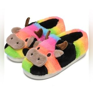 Rainbow plush cow slippers - NWT - L/XL